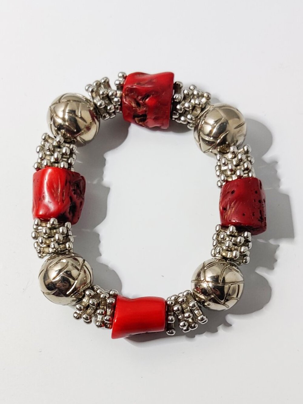 Bamboo Coral Silver Tone Stretch Bracelet